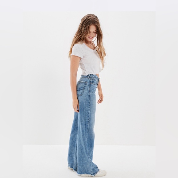 American Eagle Super High Rise Baggy Wide Leg Regular Medium Bright Indigo 6 - Picture 2 of 10